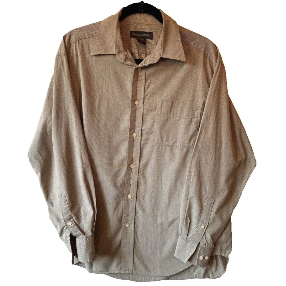 Banana Republic Shirt Mens Medium Gray‎ Button Front Regular Fit 100% Cotton